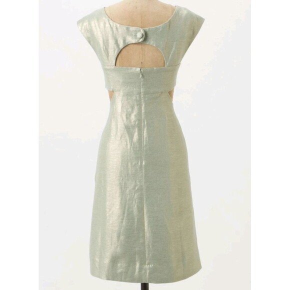 Maeve Anthropologie Shift Dress Women 14 Mint Metallic Green Linen Mentha Cutout - Picture 13 of 15